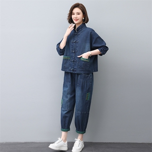 休闲套装牛仔裤妈妈春秋外套2024新款高端洋气中老年女秋装两件套图片