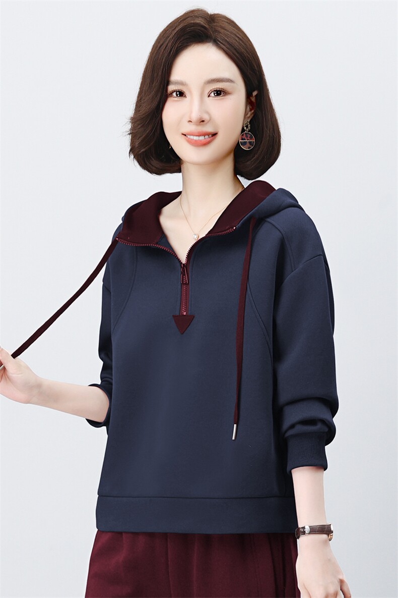 2025年秋春装新款休闲文艺时尚宽松显瘦拼接连帽卫衣女,女装短外套,璐依舞