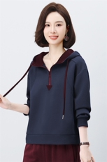 2025年秋春装新款休闲文艺时尚宽松显瘦拼接连帽卫衣女，女装短外套，璐依舞