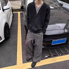 RTIMFD老钱风深V领假两件毛衣氛围感休闲纽扣多穿针织衫cleanfit，男装针织衫/毛衣，四季星座505