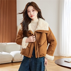 2025冬装新款简约时尚皮毛一体外套，女装毛呢外套，依倍林