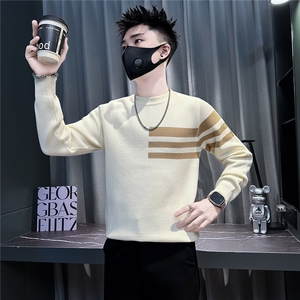潮流三条杠撞色圆领毛衣男社会小伙店主风301C-M95-P68控98图片