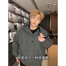 重磅秋冬装北极绒开衫毛衣美式复古休闲慵懒风针织衫加厚连帽外套，男装针织衫/毛衣，电商A486