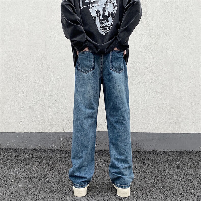 美式高街蓝色牛仔裤男直筒潮牌水洗ins宽松裤XZ211-1-K2313-P55,男装牛仔裤,星座211-1
