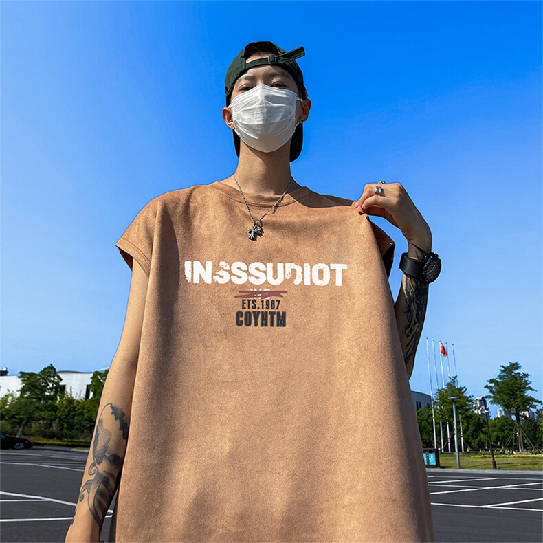 量大优供视频得物直播品230克夏季麂皮绒背心无袖T恤BJ259,男装背心/马甲,电商A486