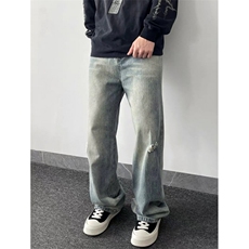水洗高级做旧破洞设计牛仔裤男百搭宽松直筒裤子NWY30，男装牛仔裤，星座1116A（原606A-3）