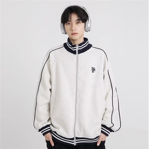 藏蓝色棒球服外套女春秋款美式复古条纹卫衣宽松休闲夹克开衫上衣图片