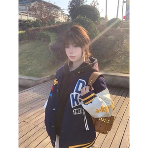 春季新款港风日系字母毛巾刺绣立领棒球服夹克外套ins JK1429-P88图片