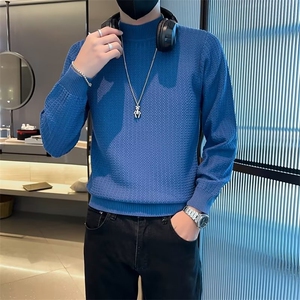 圆领毛衣男秋冬季修身软糯纯色毛线上衣服保暖打底男士针织衫M803图片