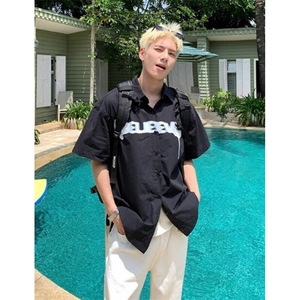 潮牌设计感印花小个子短袖衬衫情侣宽松百搭休闲外套 C9198图片