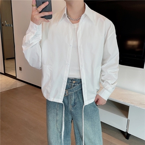 早秋短款潮流百搭下摆抽绳休闲小众设计长袖衬衫短外套男CS899P72,男装衬衫,电商B267