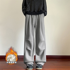 新款华棉重磅380g铆钉拼接加绒银狐绒卫裤男K5941J加绒-特P43控85，男装休闲裤，电商A001-1