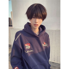 美式潮牌高街徽章刺绣连帽卫衣男款秋冬情侣宽松厚外套ZWY19，女装短外套，星座208-5