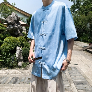 新中式外景夏季新款冰丝暗纹竹子提花上衣短袖T恤T2802-P65-控88图片