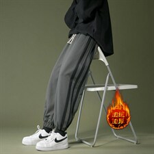 冬季加绒加厚港风宽松潮流条纹拼接休闲裤男7728-P50加绒P60，男装休闲裤，电商A059