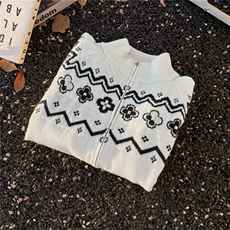 民族风花瓣费尔岛宽松慵懒感开衫立领毛衣男女同款秋冬季针织外套，男装针织衫/毛衣，星座601-1