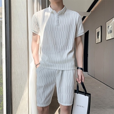 白色2022精神小伙修身男士短袖T恤短裤休闲套装TZ28-P85控115，男装休闲套装，电商A108