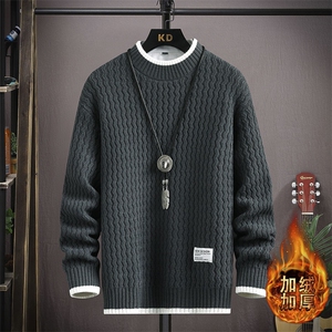 新款冬季毛衣男潮ins圆领港风休闲针织衫加绒保暖上衣M8829JRP60图片
