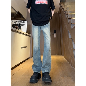现货主推 渐变复古蓝微喇直筒松紧腰休闲牛仔裤男女K5809-P50控69图片