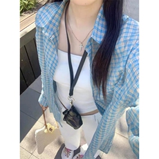 TC767-p45蓝色格子衬衫上衣女2026新款春秋季薄款慵懒风休闲宽松，女装衬衫，星座617A-2