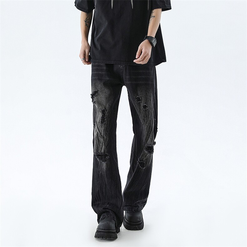 B221美式ins高街暗黑小众夏季重工艺破洞牛仔裤LK24173-P65控88,男装牛仔裤,电商B221