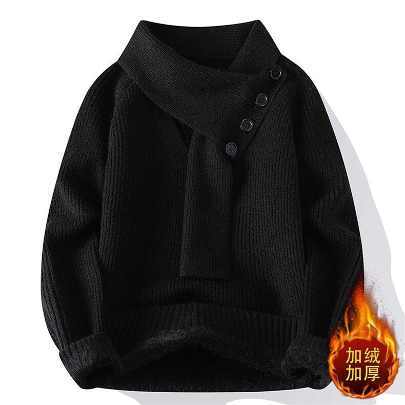 25736JR-特P60加绒加厚秋冬款圆领针织毛衣男带围脖打底衫,男装T恤,电商D310B