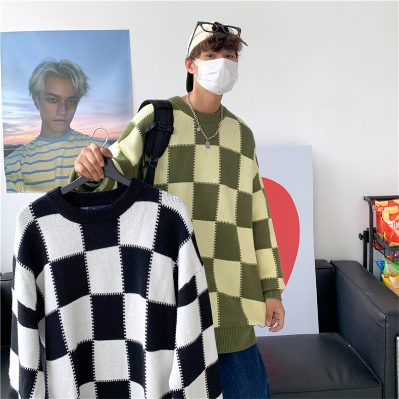 棋盘格毛衣男冬季新款英伦风针织衫宽松圆领羊毛衫男士MY0908-P45,男装针织衫/毛衣,星座308B-1