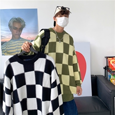 棋盘格毛衣男冬季新款英伦风针织衫宽松圆领羊毛衫男士MY0908-P45，男装针织衫/毛衣，星座308B-1