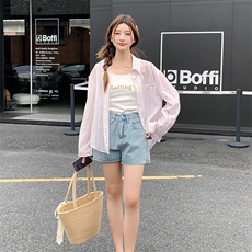 邱肉瑶条纹防晒衬衫衬衫女夏季新款宽松显瘦高级小个子长袖上衣，女装套装/套裙，慧峰