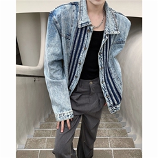 【有货】美式复古垫肩牛仔外套男款潮牌条纹夹克J7009CC-特P70，男装夹克，星座1007（原301D）