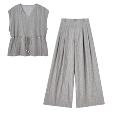 薄款天丝时尚套装女2025夏新款时尚气质减龄显瘦港风阔腿裤两件套，女装套装/套裙，E百度