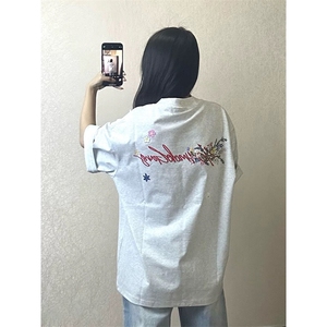 万针全刺绣工艺抖音得物高品质260克重磅纯棉双纱美式高街短袖T恤图片