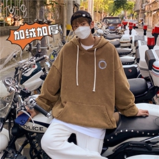 加绒新款港风宽松连帽套头卫衣X5687-常规P70控88-加绒P80控98，男装卫衣，电商A061-1