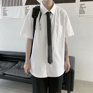 夏季男短袖dk衬衫韩版情侣设计感日系白衬衣上衣cs102-p28配领带图片