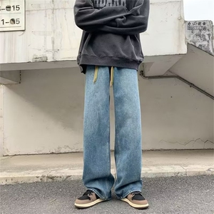 牛仔裤男款秋冬宽松直筒休闲裤美式高街vibe做旧阔腿裤N6014-P45图片