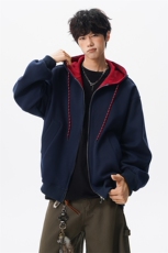 8XL-M秋连帽卫衣男宽松休闲纯色拉链开衫外套拼色帽衫运动WY27P65，女装短外套，电商D206-1