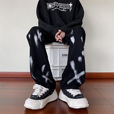 B221秋冬新款美式ins高街小众扎染喷墨牛仔裤LK22080-P60控78，男装牛仔裤，电商B221