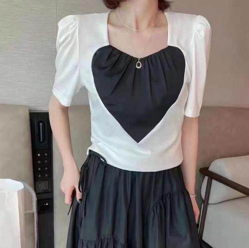 夏季新款拼接爱心短袖，女装，DD+(4F)