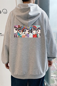 KS21250-P38 京剧脸谱风连帽开衫卫衣男运动外套大码班服图片