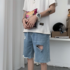 主推夏季！破洞牛仔短裤潮男女五分裤休闲港风薄款裤子519图片