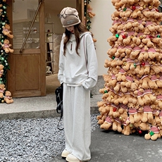 灰色休闲运动套装女2025春秋新款时尚连帽卫衣宽松阔腿裤两件套潮，女装套装/套裙，2C305