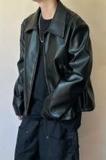 秋季新款短款夹克皮衣潮男设计感上衣外套A351-AP2595-P100，男装皮衣，电商A351