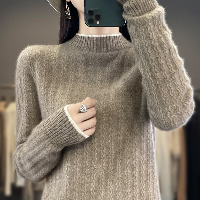 时尚半高领毛衣女2024秋冬新款纯色简约百搭羊毛针织衫,女装羊毛衫,暖圣羊羊绒