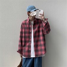 男青少年休闲格子衬m衫百搭长袖衬衫CS02，男装衬衫，电商A132（原电商B245）