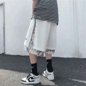 排扣短裤男腰果花拼接宽松潮牌潮流假两件休闲五分中裤子DJ21-p28图片