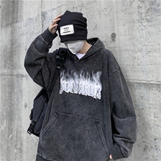 WY301-P52美式黑色连帽卫衣字母印花外套水洗做旧ins潮流情侣装，男装卫衣，星座1501-1