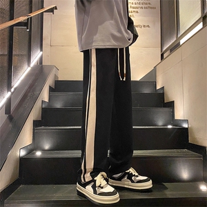2023春新款 港风 撞色拼接宽筒直筒休闲裤阔腿裤KK303-P40控75图片