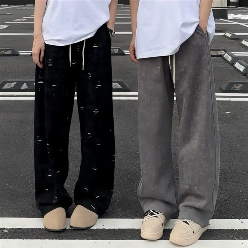 1506/QA480/P50秋冬季新款痞帅垂感运动裤美式潮流破洞休闲裤男,女装休闲裤,星座1506