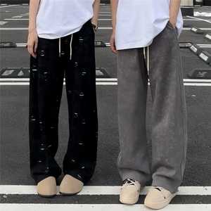 1506/QA480/P50秋冬季新款痞帅垂感运动裤美式潮流破洞休闲裤男图片
