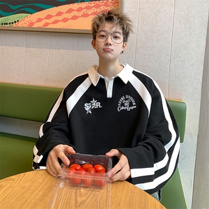 秋季新款华棉POLO领条纹卫衣套头长袖上衣WP2407-P50控78抖音控88图片